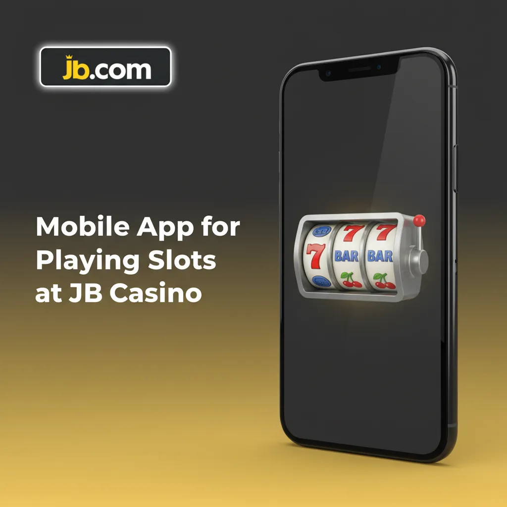 JB Casino mobile slots app on smartphone showing Slots tab, search, filters, categories, and a slot game with Spin button.