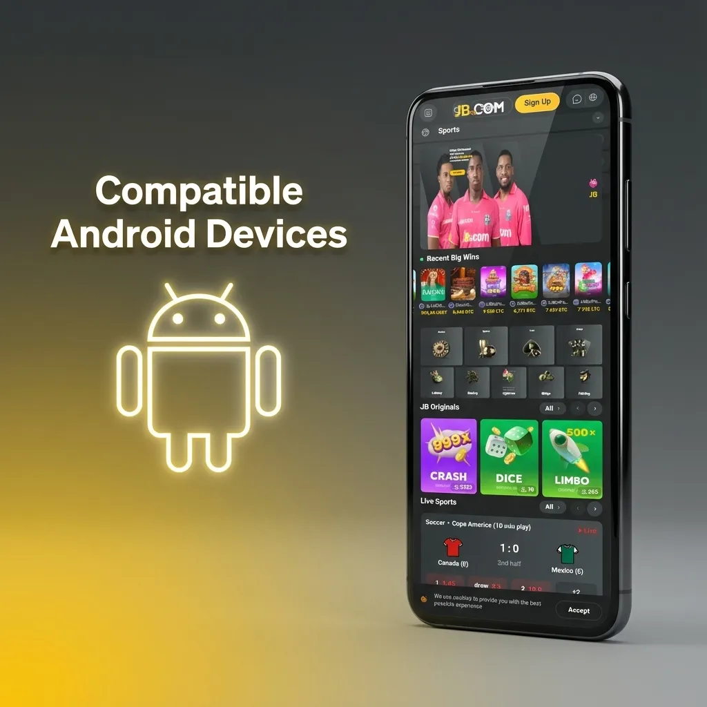 List of compatible Android devices including Samsung, Xiaomi, Realme, OnePlus, Oppo, Vivo, Motorola, Google, and Poco models